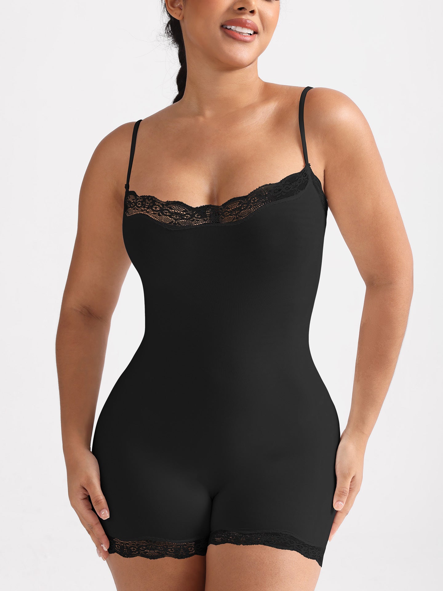 FITS EVERYBODY BODYSUIT欧美蕾丝吊带平角裸感亲肤收腹连体衣女
