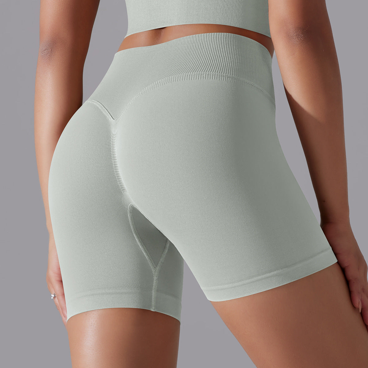 Mepria Seamless Solid Color High-Waisted Hip-Lifting Tight High-Elastic Yoga Shorts for Sports Running Fitness Women's Three-Point Pants