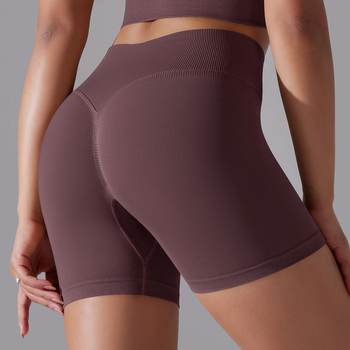 Mepria Seamless Solid Color High-Waisted Hip-Lifting Tight High-Elastic Yoga Shorts for Sports Running Fitness Women's Three-Point Pants