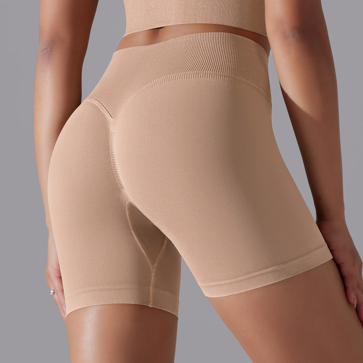 Mepria Seamless Solid Color High-Waisted Hip-Lifting Tight High-Elastic Yoga Shorts for Sports Running Fitness Women's Three-Point Pants