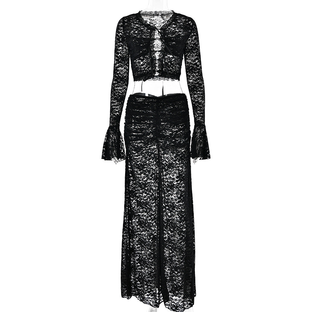 Mepria Sexy Lace-Up High-Waisted Maxi Skirt Set – Trendy, Versatile, and Edgy Style