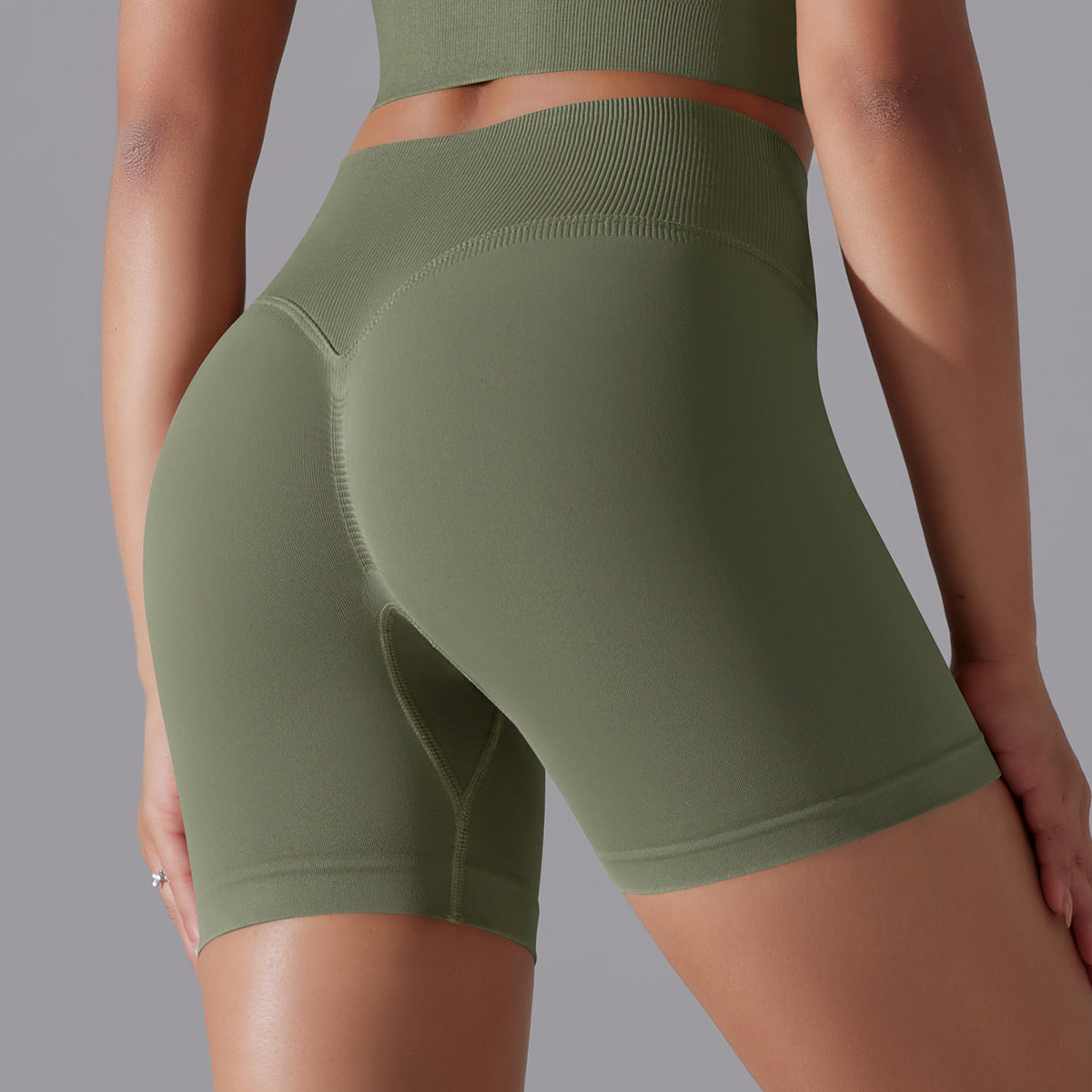 Mepria Seamless Solid Color High-Waisted Hip-Lifting Tight High-Elastic Yoga Shorts for Sports Running Fitness Women's Three-Point Pants