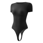 Mepria Seamless Short-Sleeve Thong Bodysuit – Waist-Cinching & Tummy-Control Shapewear