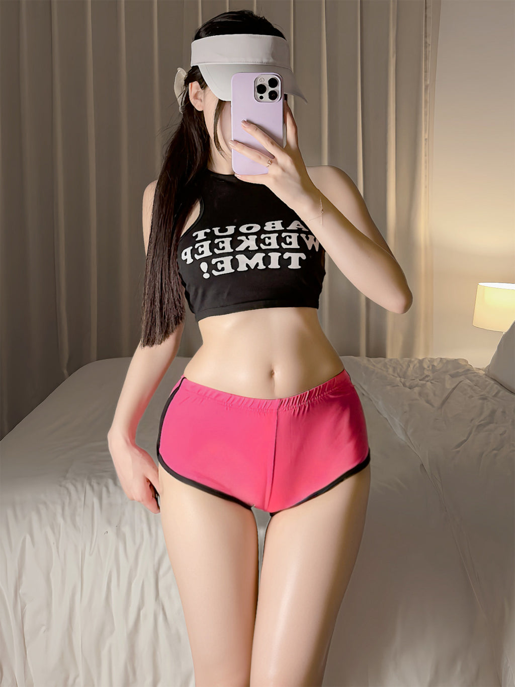 019#多巴胺新款酒吧辣妹性感高腰修身运动领舞服短裤女钢管舞热裤