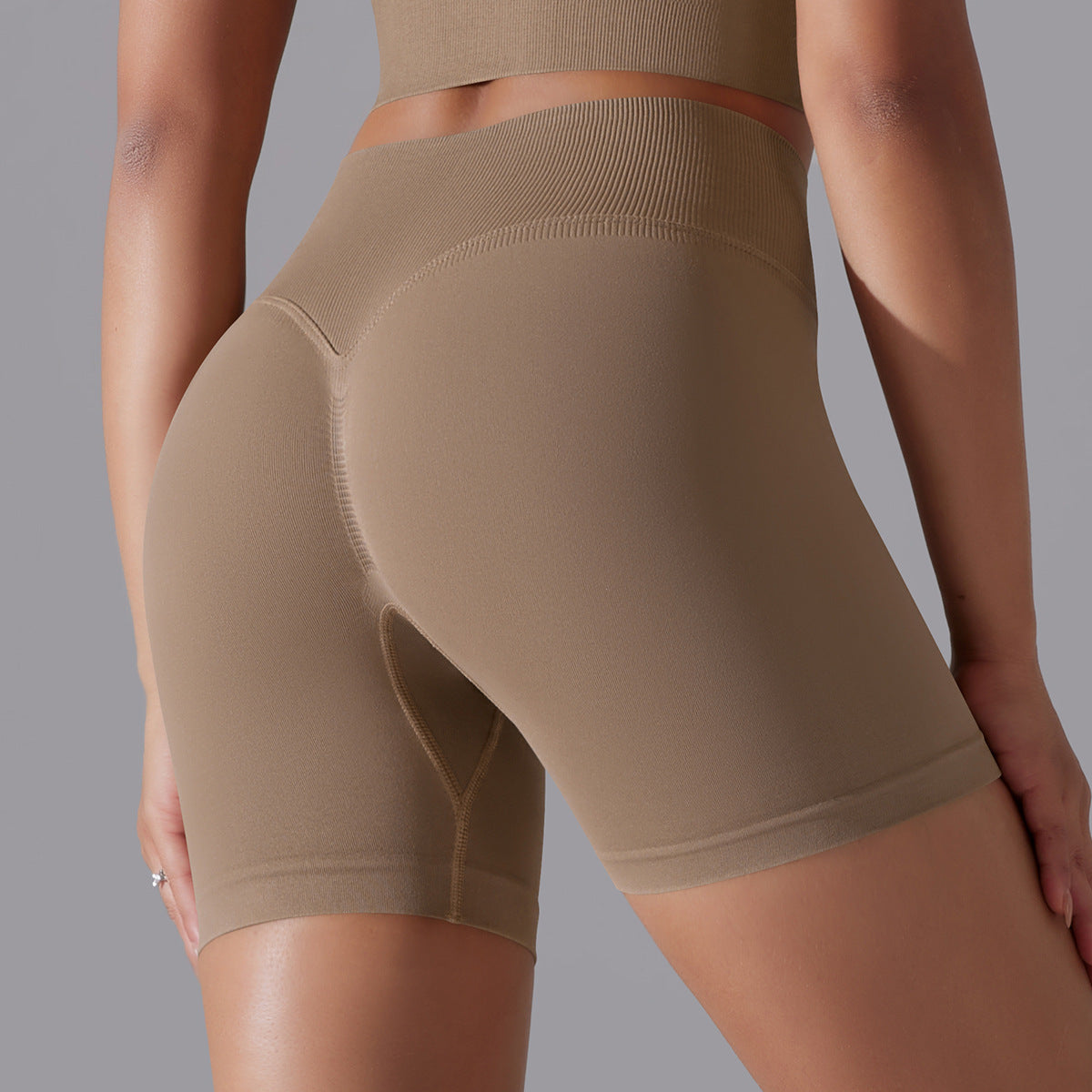 Mepria Seamless Solid Color High-Waisted Hip-Lifting Tight High-Elastic Yoga Shorts for Sports Running Fitness Women's Three-Point Pants
