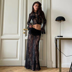 Mepria Sexy Lace-Up High-Waisted Maxi Skirt Set – Trendy, Versatile, and Edgy Style