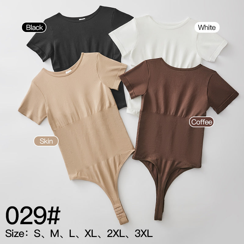 Mepria Seamless Short-Sleeve Thong Bodysuit – Waist-Cinching & Tummy-Control Shapewear