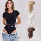 Mepria Seamless Short-Sleeve Thong Bodysuit – Waist-Cinching & Tummy-Control Shapewear