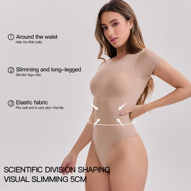 Mepria Seamless Short-Sleeve Thong Bodysuit – Waist-Cinching & Tummy-Control Shapewear