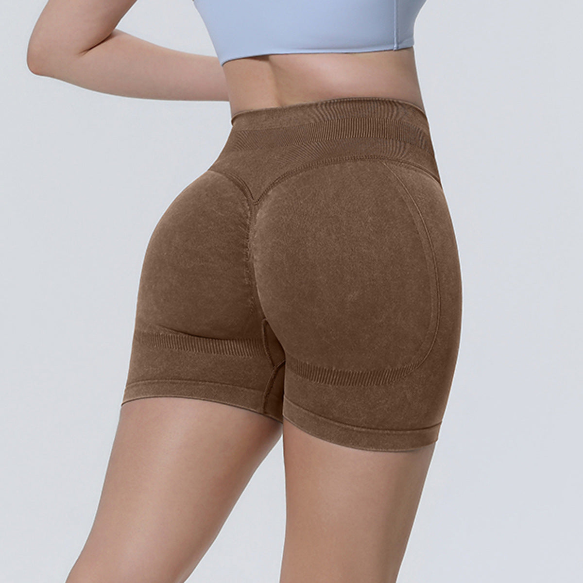 Mepria Seamless Washed Tight-Fit High-Waisted Yoga Shorts for Sports Running Fitness Yoga Wear Three-Point Pants