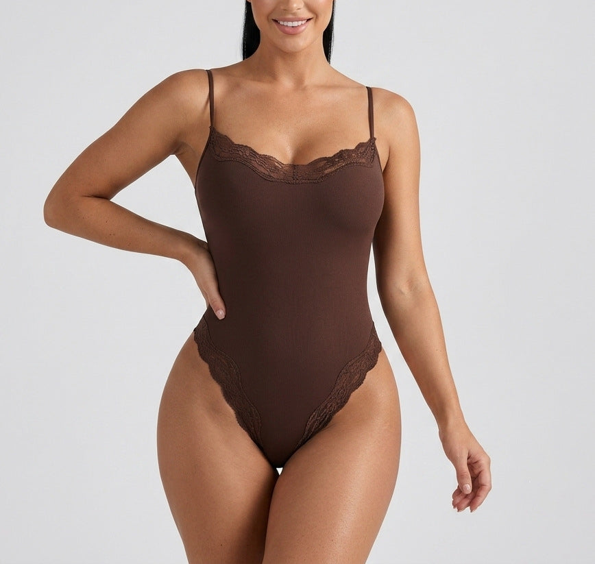 Mepria Shapewear Bodysuit with Lace Trim - Sexy Shapewear