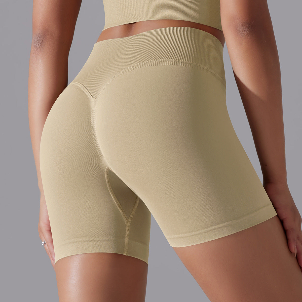 Mepria Seamless Solid Color High-Waisted Hip-Lifting Tight High-Elastic Yoga Shorts for Sports Running Fitness Women's Three-Point Pants