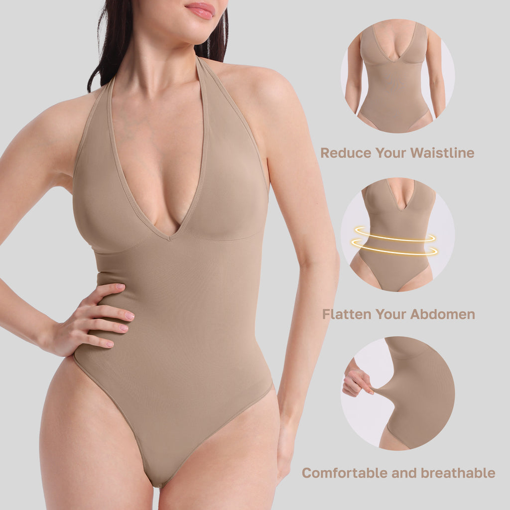 Mepria Bodysuit - Sexy Halter Neck, Beautiful Back, Slingback, Shapewear, Body Shaping Bodysuit, Wear as Outerwear