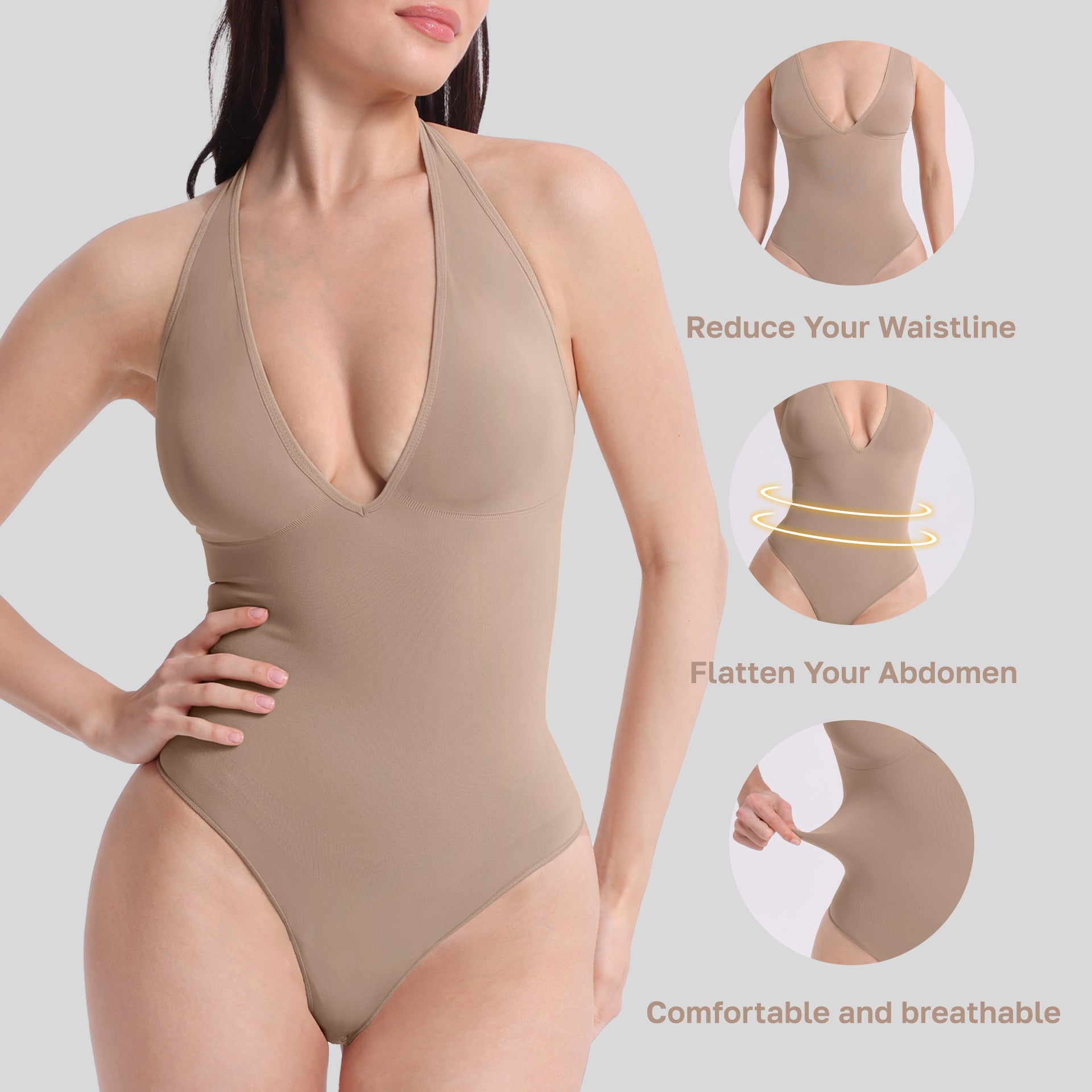 Mepria Bodysuit - Sexy Halter Neck, Beautiful Back, Slingback, Shapewear, Body Shaping Bodysuit, Wear as Outerwear